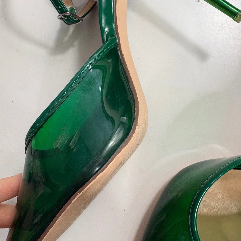 Steve Madden Green Translucent Pointed Toe Ankle Strap Stiletto Heels 7.5